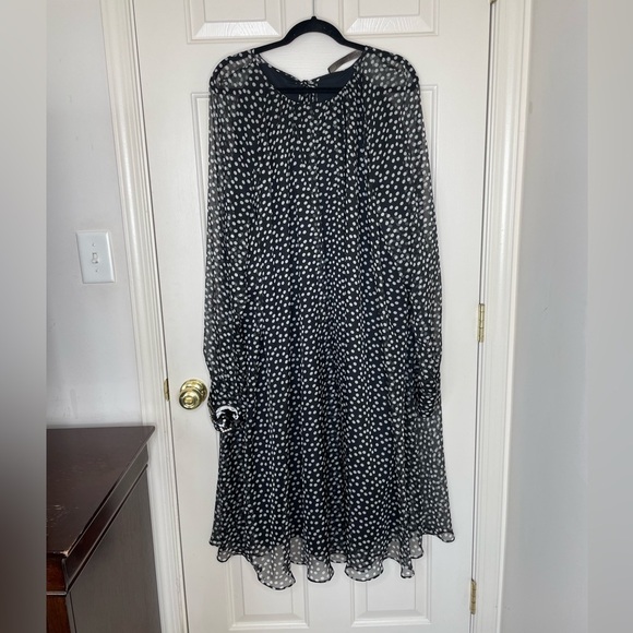 Marina Rinaldi Black & White Polka Dot Chiffon Midi Dress with Embellished Cuffs - Picture 1 of 13